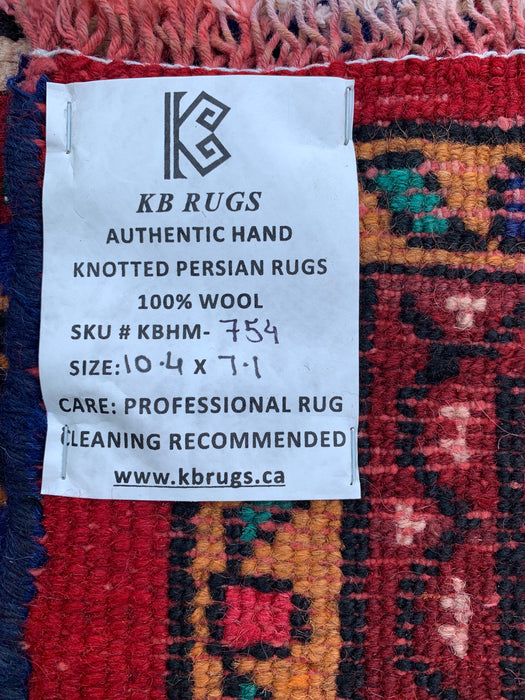 10'4" x 7'1" Hand-Knotted Persian Wool Rug – Red, Navy & Ivory Floral Medallion Design – KBHM-754