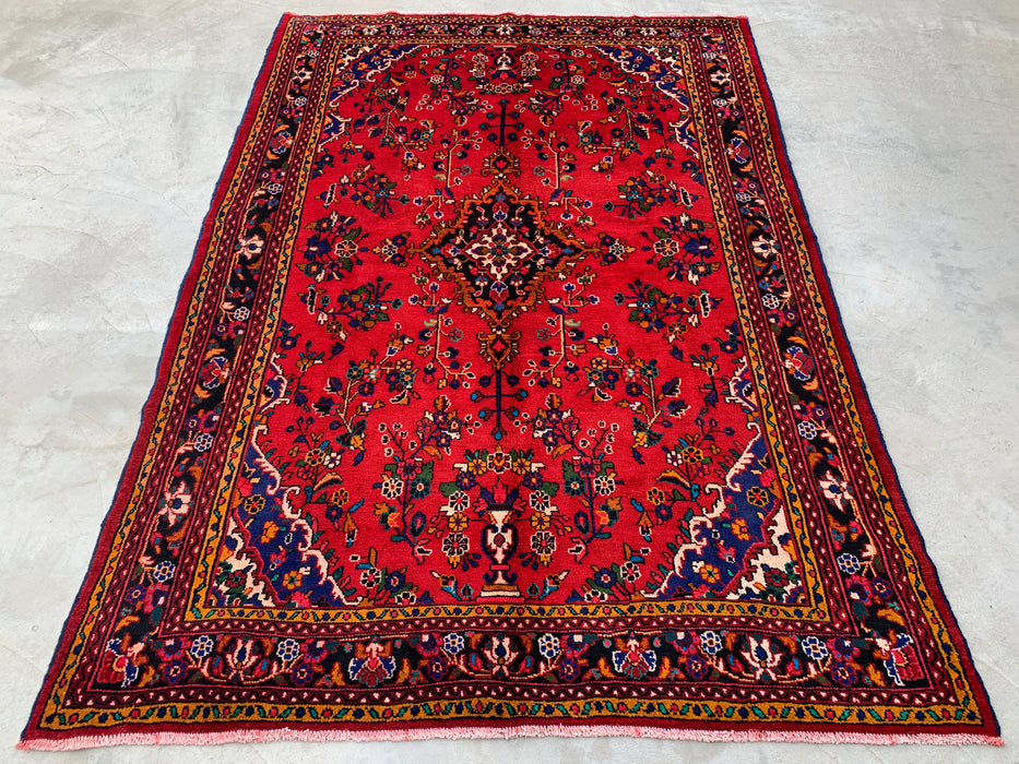 10'4" x 7'1" Hand-Knotted Persian Wool Rug – Red, Navy & Ivory Floral Medallion Design – KBHM-754