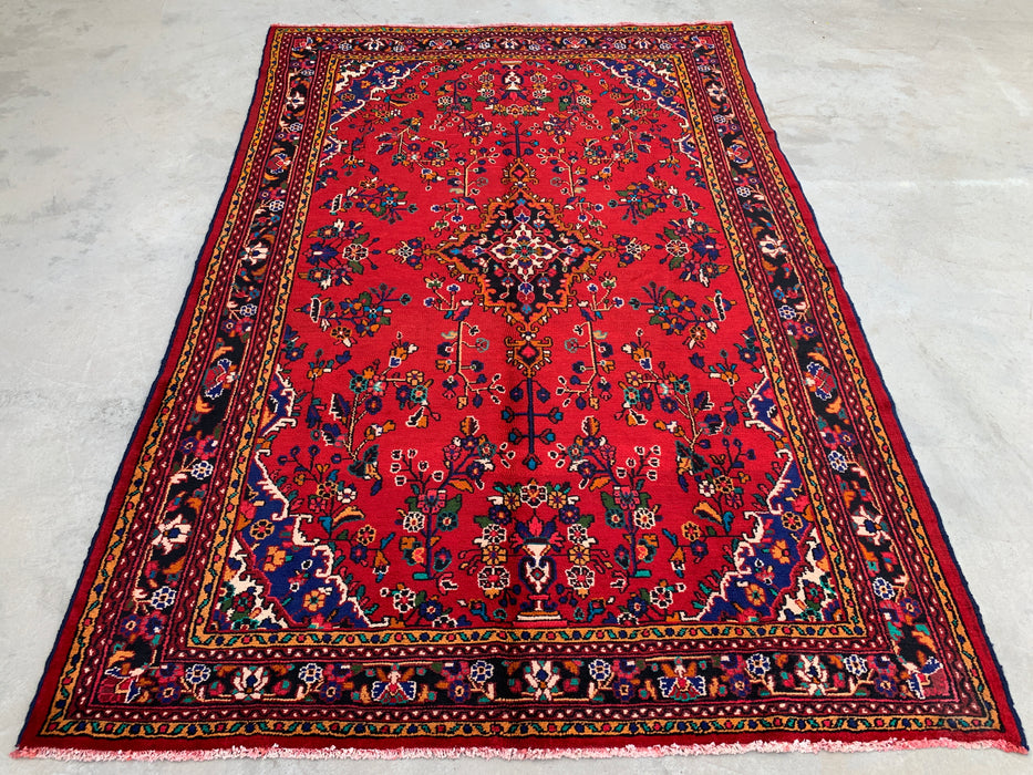 10'4" x 7'1" Hand-Knotted Persian Wool Rug – Red, Navy & Ivory Floral Medallion Design – KBHM-754