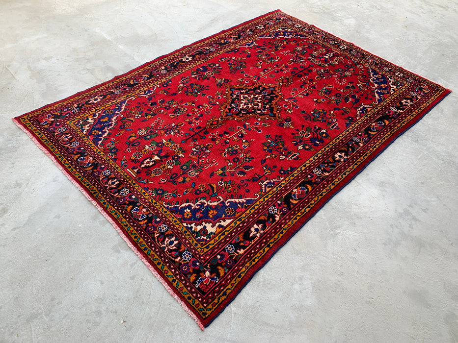 10'4" x 7'1" Hand-Knotted Persian Wool Rug – Red, Navy & Ivory Floral Medallion Design – KBHM-754