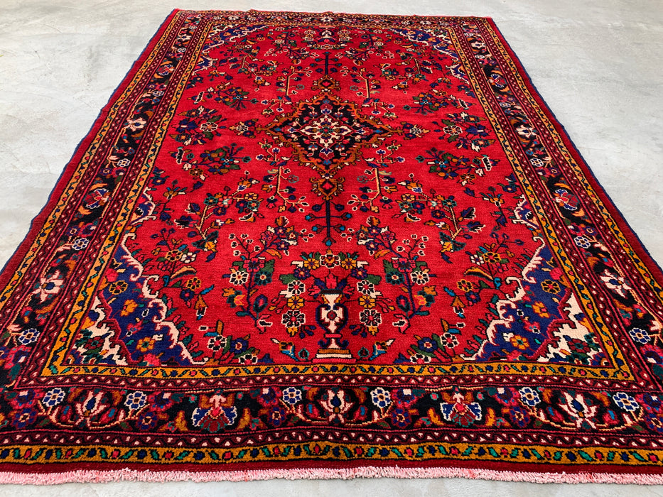 10'4" x 7'1" Hand-Knotted Persian Wool Rug – Red, Navy & Ivory Floral Medallion Design – KBHM-754