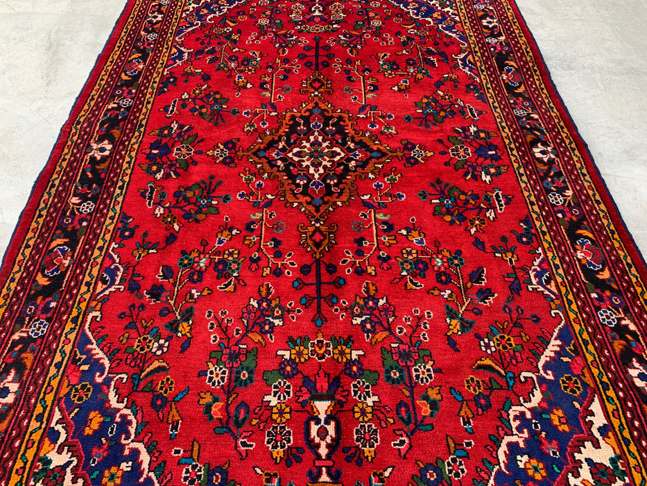 10'4" x 7'1" Hand-Knotted Persian Wool Rug – Red, Navy & Ivory Floral Medallion Design – KBHM-754