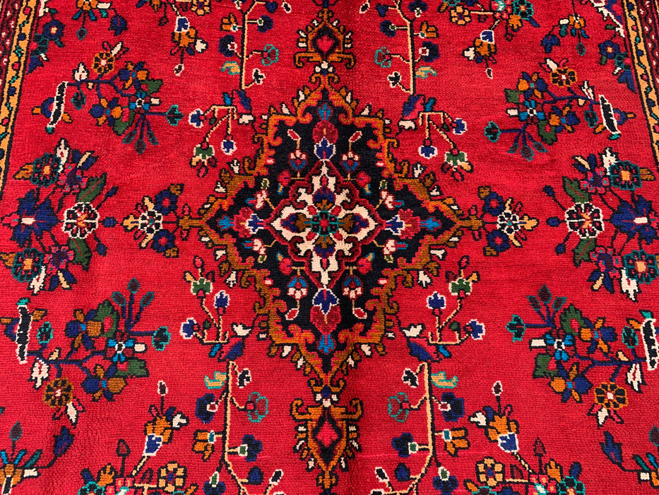 10'4" x 7'1" Hand-Knotted Persian Wool Rug – Red, Navy & Ivory Floral Medallion Design – KBHM-754