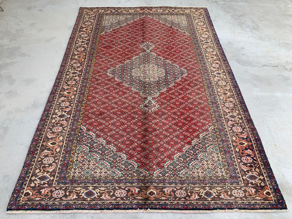 Handmade Persian Wool Area Rug 7x10 - Red, Brown & Ivory Vintage Medallion Persian Style Rug - Exact Size 9'7" x 6'2" - KBHM-755