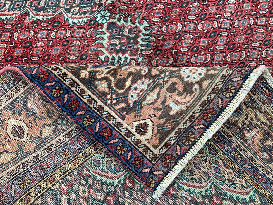 Handmade Persian Wool Area Rug 7x10 - Red, Brown & Ivory Vintage Medallion Persian Style Rug - Exact Size 9'7" x 6'2" - KBHM-755