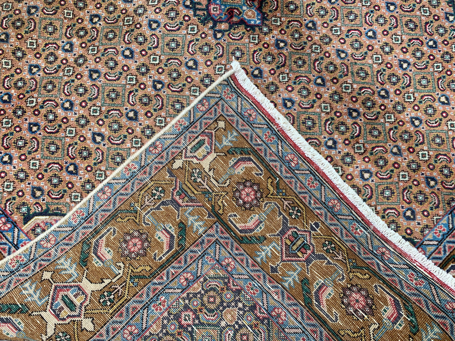 Handmade Persian Wool Area Rug 7x10 - Beige, Blue & Brown Vintage Medallion Persian Style Rug - Exact Size 9'8" x 6'5" - KBHM-756