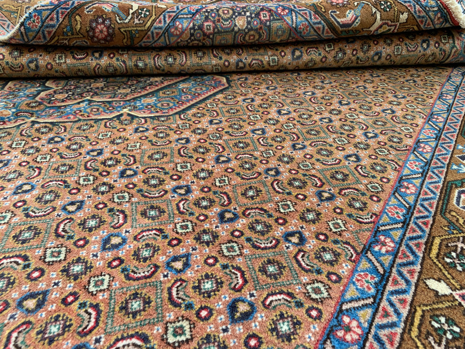 Handmade Persian Wool Area Rug 7x10 - Beige, Blue & Brown Vintage Medallion Persian Style Rug - Exact Size 9'8" x 6'5" - KBHM-756
