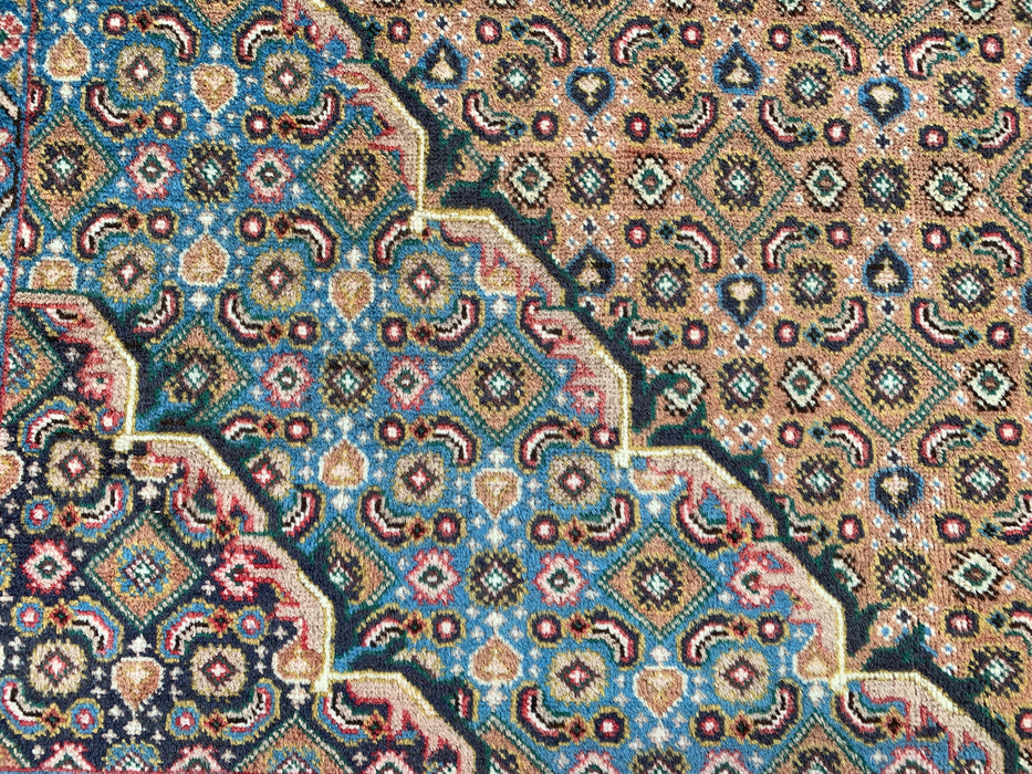 Handmade Persian Wool Area Rug 7x10 - Beige, Blue & Brown Vintage Medallion Persian Style Rug - Exact Size 9'8" x 6'5" - KBHM-756