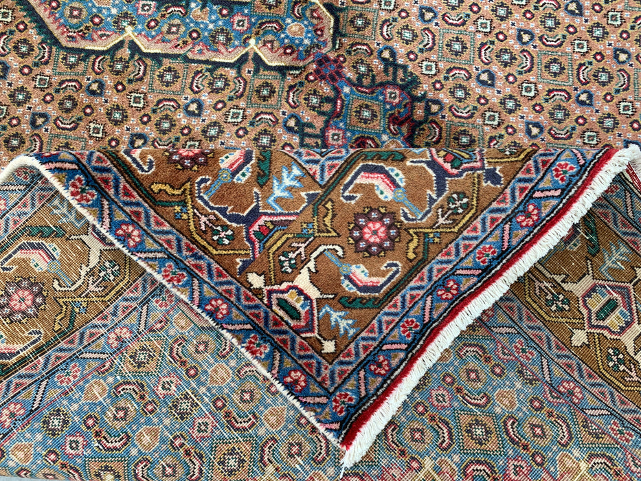 Handmade Persian Wool Area Rug 7x10 - Beige, Blue & Brown Vintage Medallion Persian Style Rug - Exact Size 9'8" x 6'5" - KBHM-756