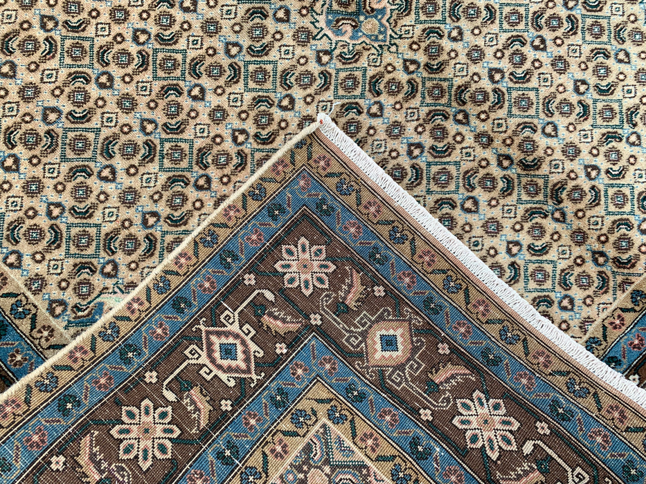 Handmade Persian Wool Area Rug 7x10 - Beige, Blue & Brown Vintage Medallion Persian Style Rug - Exact Size 9'9" x 6'4" - KBHM-757