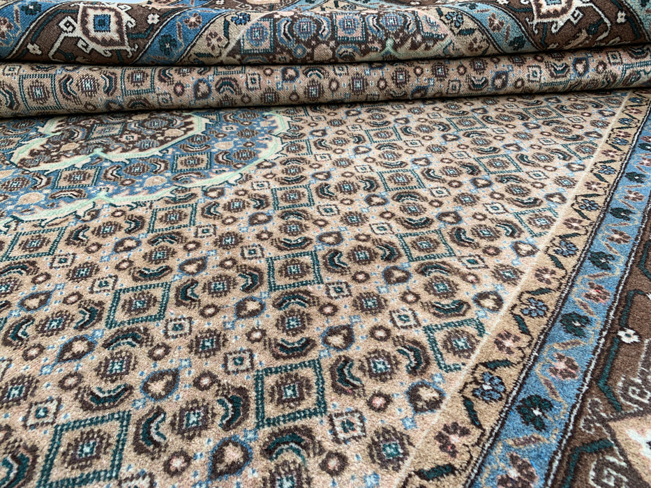Handmade Persian Wool Area Rug 7x10 - Beige, Blue & Brown Vintage Medallion Persian Style Rug - Exact Size 9'9" x 6'4" - KBHM-757