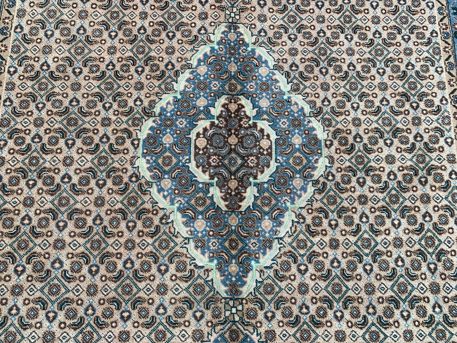 Handmade Persian Wool Area Rug 7x10 - Beige, Blue & Brown Vintage Medallion Persian Style Rug - Exact Size 9'9" x 6'4" - KBHM-757