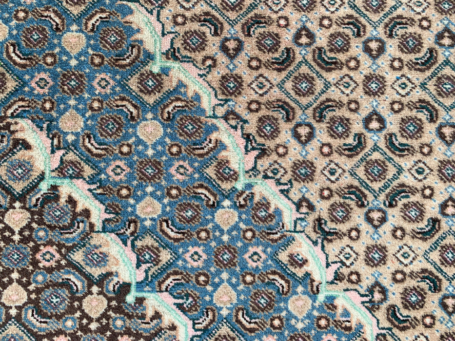 Handmade Persian Wool Area Rug 7x10 - Beige, Blue & Brown Vintage Medallion Persian Style Rug - Exact Size 9'9" x 6'4" - KBHM-757