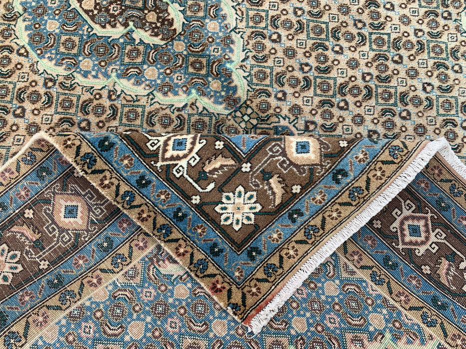 Handmade Persian Wool Area Rug 7x10 - Beige, Blue & Brown Vintage Medallion Persian Style Rug - Exact Size 9'9" x 6'4" - KBHM-757
