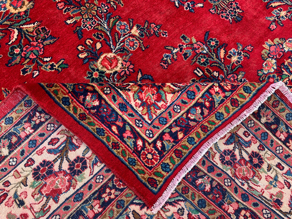 12'2" x 8'10" Hand-Knotted Persian Wool Rug – Red, Ivory & Navy Floral Medallion Design – KBHM-758