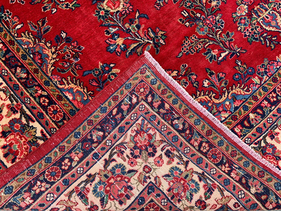 12'2" x 8'10" Hand-Knotted Persian Wool Rug – Red, Ivory & Navy Floral Medallion Design – KBHM-758