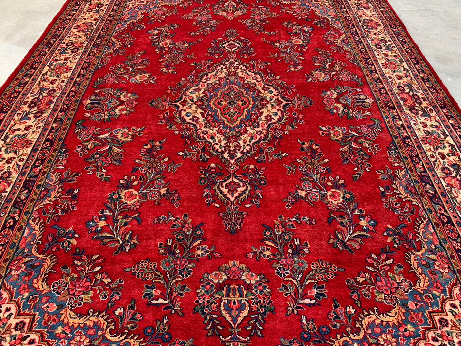 12'2" x 8'10" Hand-Knotted Persian Wool Rug – Red, Ivory & Navy Floral Medallion Design – KBHM-758