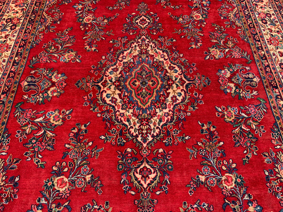 12'2" x 8'10" Hand-Knotted Persian Wool Rug – Red, Ivory & Navy Floral Medallion Design – KBHM-758