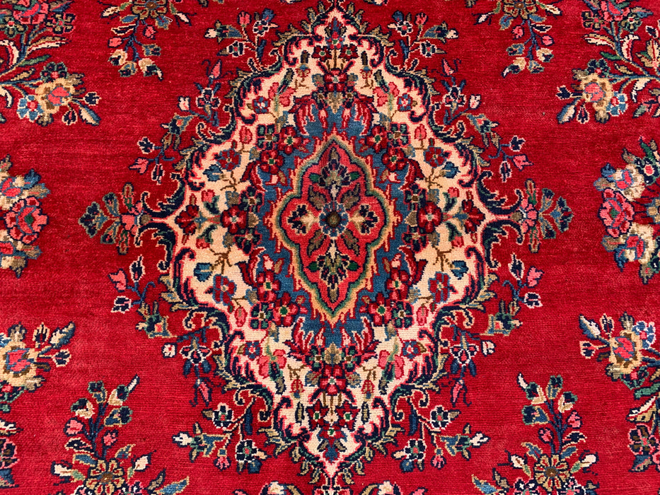 12'2" x 8'10" Hand-Knotted Persian Wool Rug – Red, Ivory & Navy Floral Medallion Design – KBHM-758