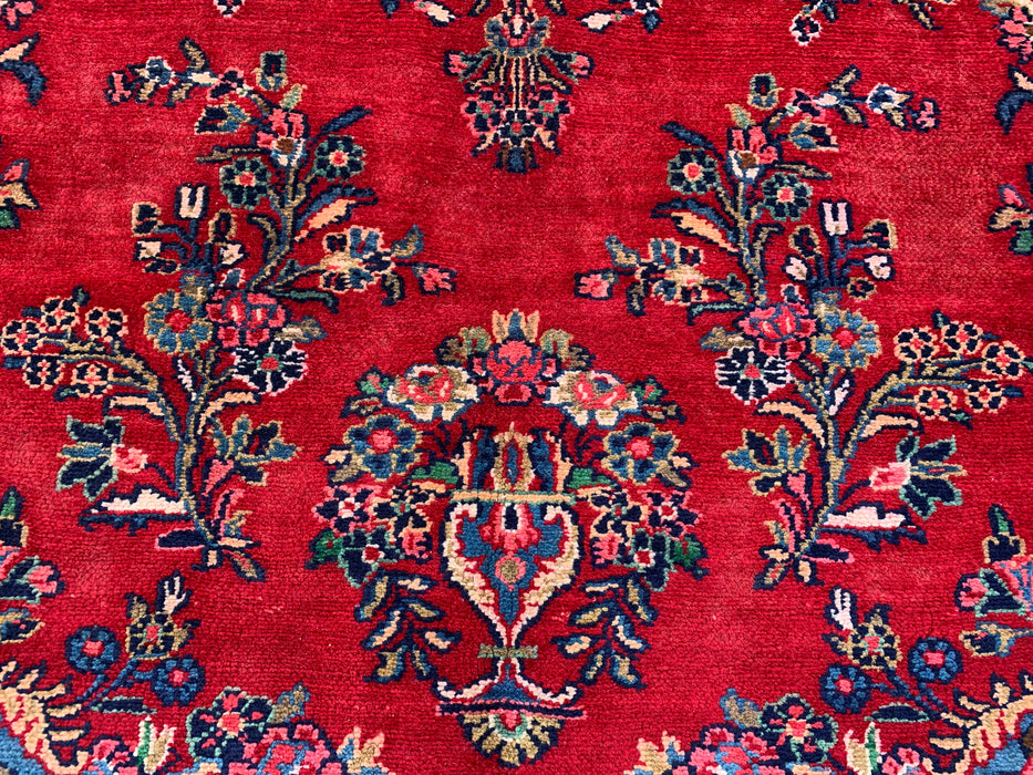 12'2" x 8'10" Hand-Knotted Persian Wool Rug – Red, Ivory & Navy Floral Medallion Design – KBHM-758