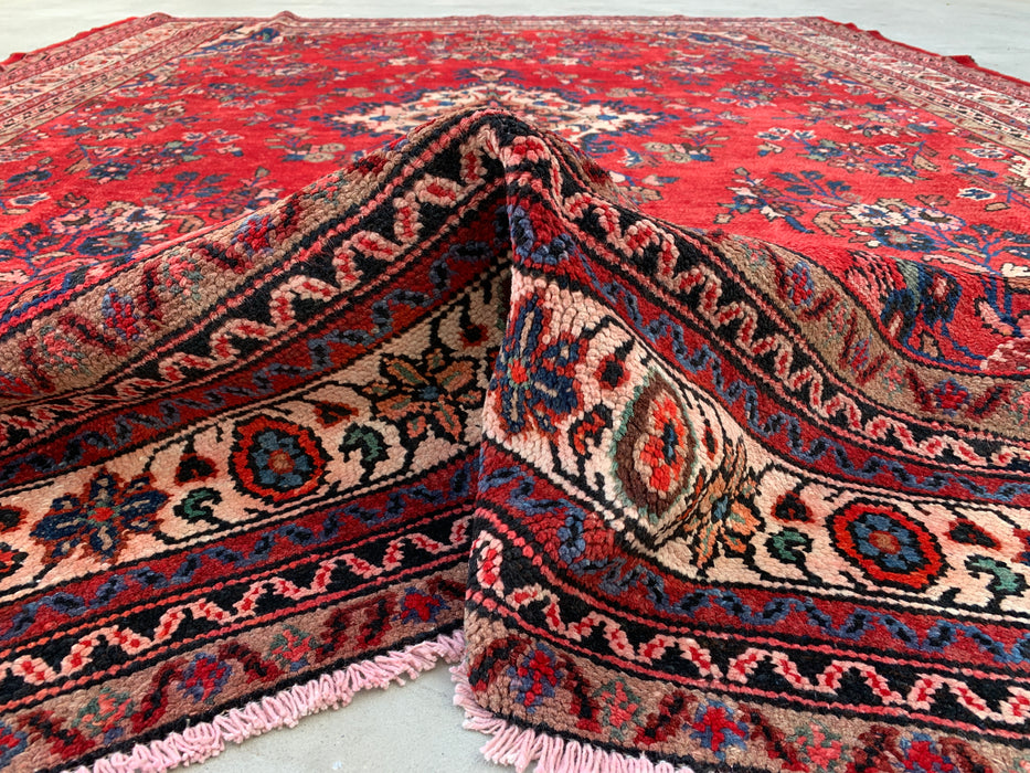 11'5" x 8'9" Hand-Knotted Persian Wool Rug – Red, Ivory & Blue Floral Medallion Design – KBHM-759