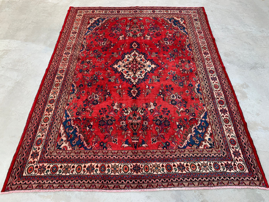11'5" x 8'9" Hand-Knotted Persian Wool Rug – Red, Ivory & Blue Floral Medallion Design – KBHM-759