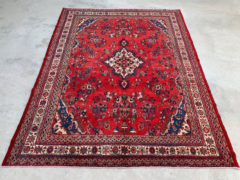 11'5" x 8'9" Hand-Knotted Persian Wool Rug – Red, Ivory & Blue Floral Medallion Design – KBHM-759