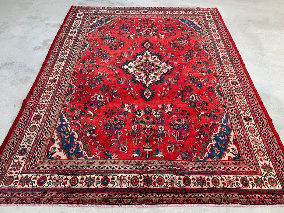 11'5" x 8'9" Hand-Knotted Persian Wool Rug – Red, Ivory & Blue Floral Medallion Design – KBHM-759