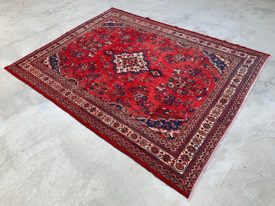 11'5" x 8'9" Hand-Knotted Persian Wool Rug – Red, Ivory & Blue Floral Medallion Design – KBHM-759