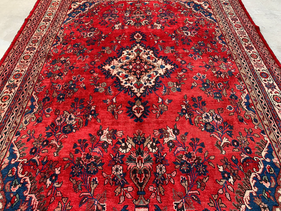 11'5" x 8'9" Hand-Knotted Persian Wool Rug – Red, Ivory & Blue Floral Medallion Design – KBHM-759