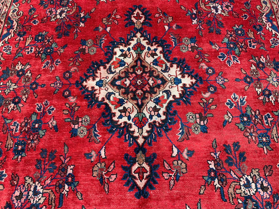 11'5" x 8'9" Hand-Knotted Persian Wool Rug – Red, Ivory & Blue Floral Medallion Design – KBHM-759