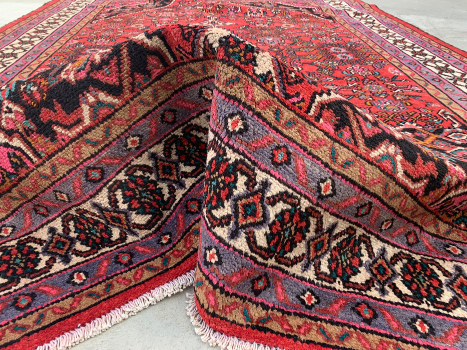10'1" x 7'2" Hand-Knotted Persian Wool Rug – Red, Ivory & Navy Geometric Medallion Design – KBHM-760