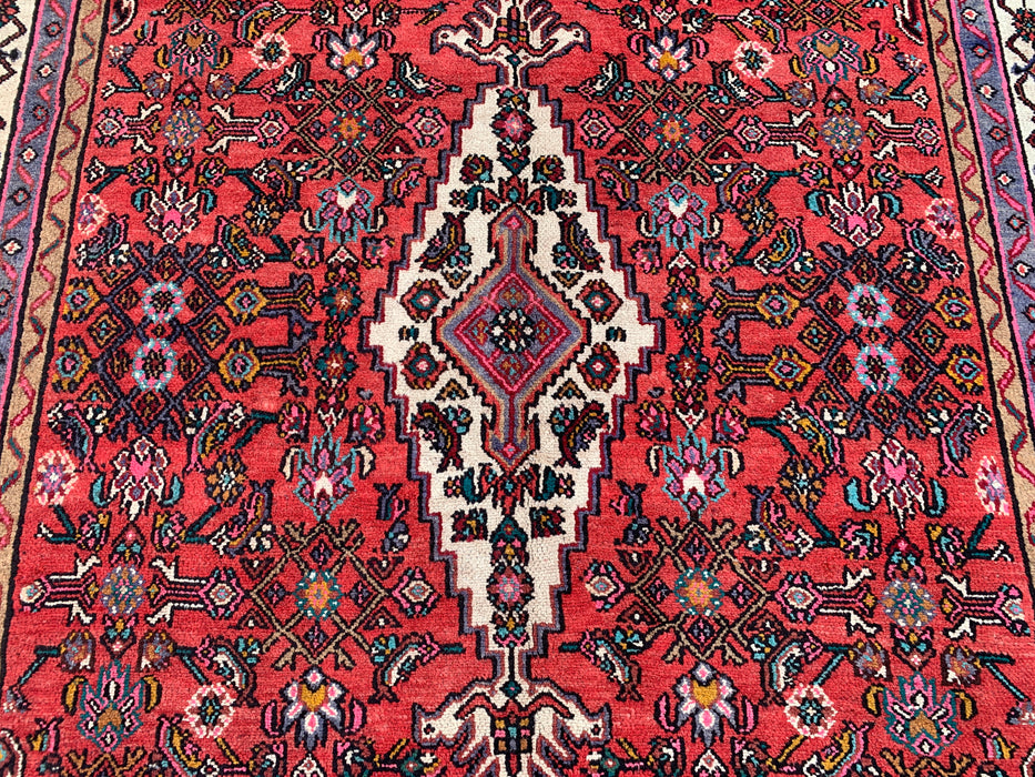 10'1" x 7'2" Hand-Knotted Persian Wool Rug – Red, Ivory & Navy Geometric Medallion Design – KBHM-760