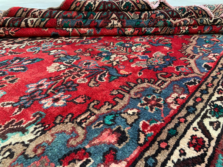 11'5" x 8'6" Hand-Knotted Persian Wool Rug – Red, Ivory & Blue Floral Medallion Design – KBHM-761