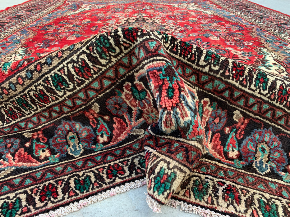 11'5" x 8'6" Hand-Knotted Persian Wool Rug – Red, Ivory & Blue Floral Medallion Design – KBHM-761