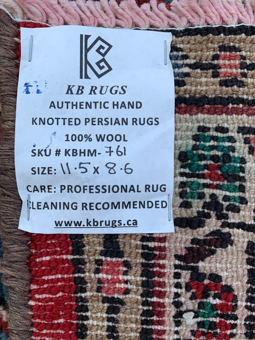 11'5" x 8'6" Hand-Knotted Persian Wool Rug – Red, Ivory & Blue Floral Medallion Design – KBHM-761