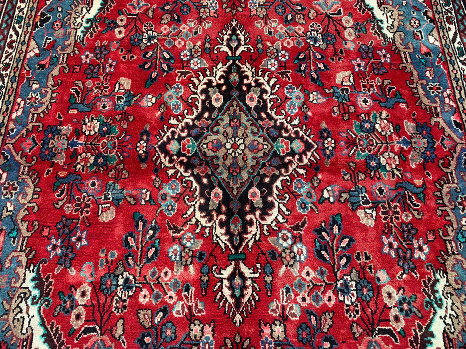 11'5" x 8'6" Hand-Knotted Persian Wool Rug – Red, Ivory & Blue Floral Medallion Design – KBHM-761