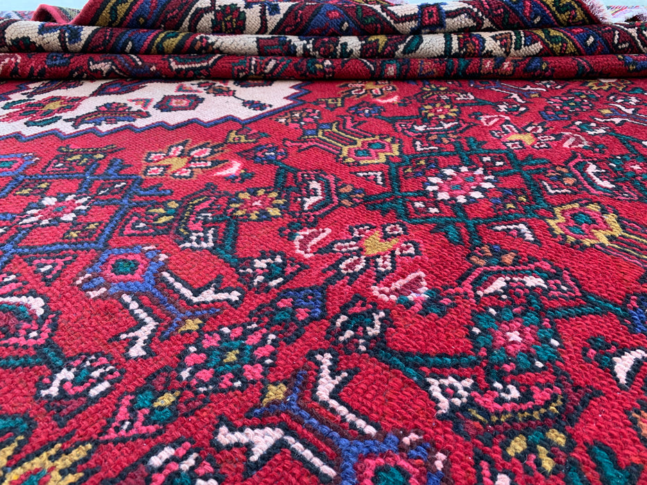 11'6" x 8'5" Hand-Knotted Persian Wool Rug – Red, Ivory & Navy Tribal Medallion Design – KBHM-762