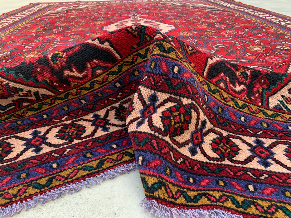 11'6" x 8'5" Hand-Knotted Persian Wool Rug – Red, Ivory & Navy Tribal Medallion Design – KBHM-762