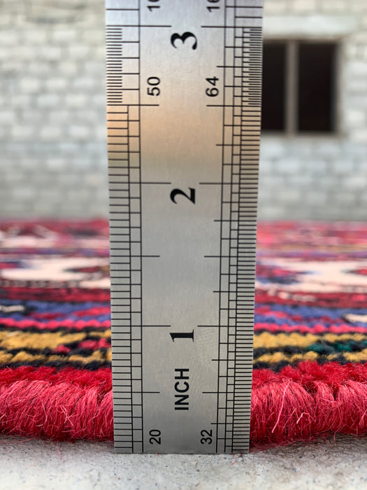 11'6" x 8'5" Hand-Knotted Persian Wool Rug – Red, Ivory & Navy Tribal Medallion Design – KBHM-762