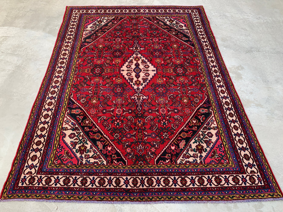 11'6" x 8'5" Hand-Knotted Persian Wool Rug – Red, Ivory & Navy Tribal Medallion Design – KBHM-762