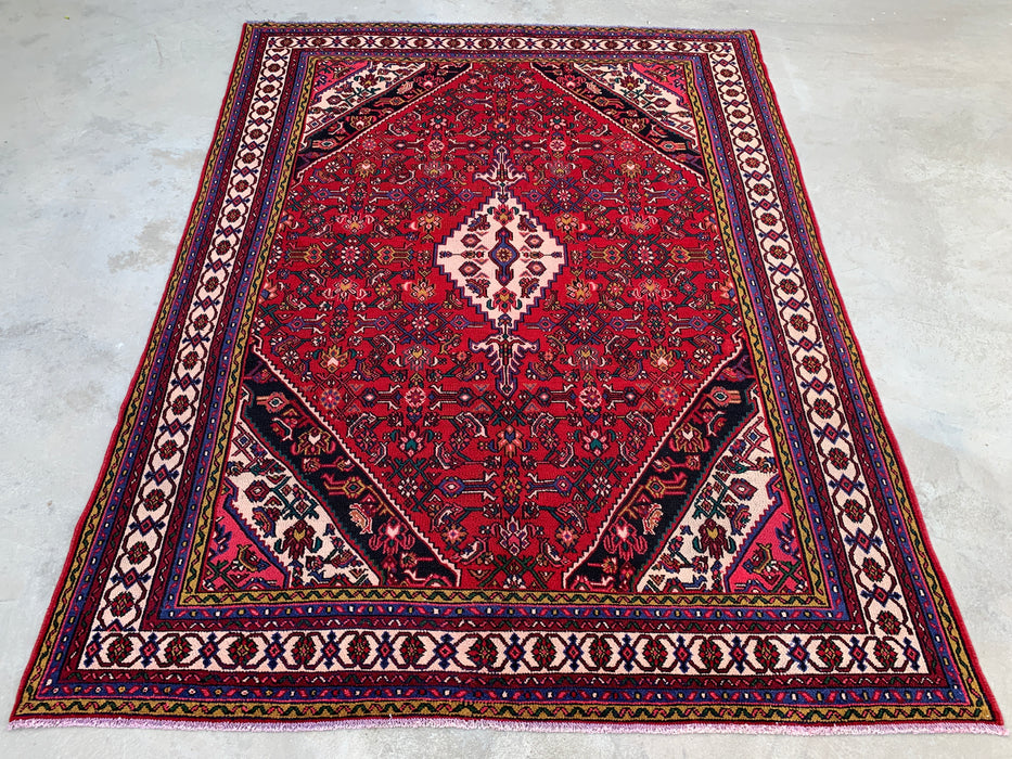 11'6" x 8'5" Hand-Knotted Persian Wool Rug – Red, Ivory & Navy Tribal Medallion Design – KBHM-762