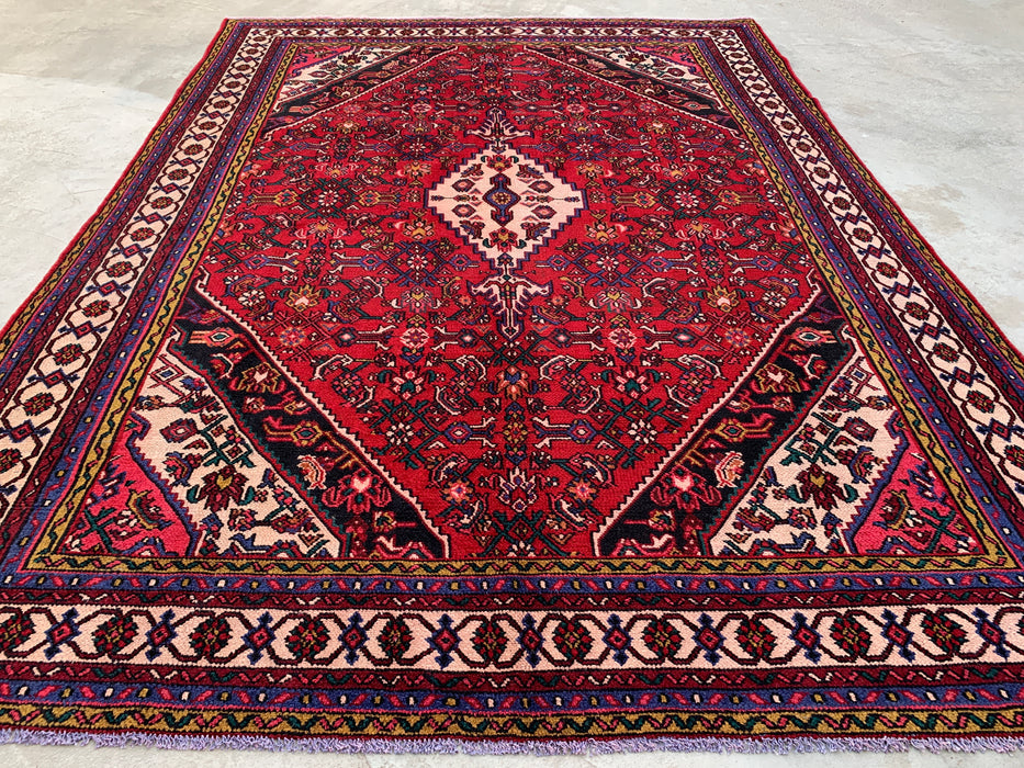 11'6" x 8'5" Hand-Knotted Persian Wool Rug – Red, Ivory & Navy Tribal Medallion Design – KBHM-762