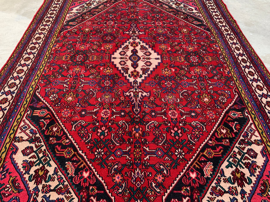 11'6" x 8'5" Hand-Knotted Persian Wool Rug – Red, Ivory & Navy Tribal Medallion Design – KBHM-762
