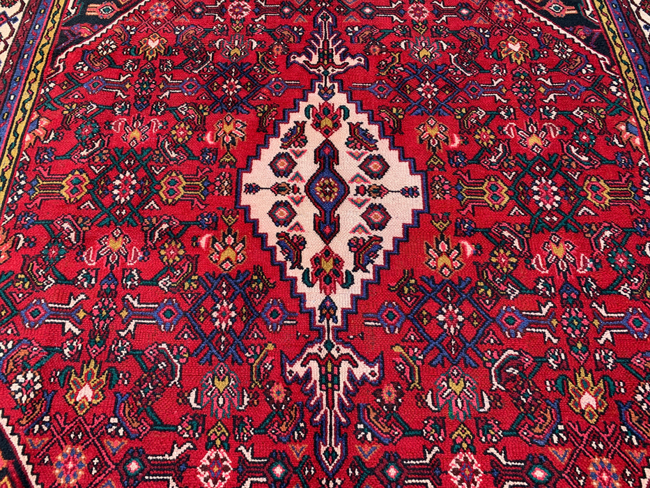 11'6" x 8'5" Hand-Knotted Persian Wool Rug – Red, Ivory & Navy Tribal Medallion Design – KBHM-762