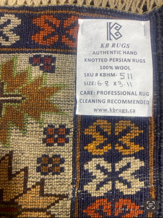 3’11” x 6’8” Hand-Knotted Caucasian Wool Runner – Deep Indigo & Earth Tones