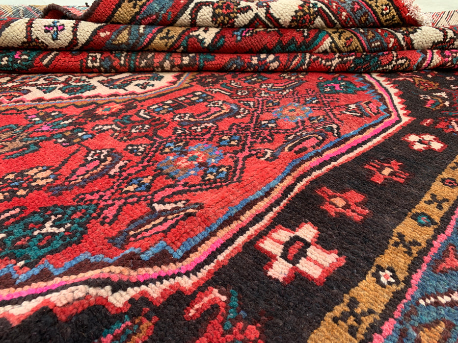 9'10" x 8'0" Hand-Knotted Persian Wool Rug – Red, Ivory & Navy Tribal Medallion Design – KBHM-764