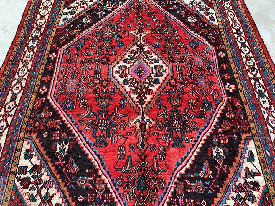 9'10" x 8'0" Hand-Knotted Persian Wool Rug – Red, Ivory & Navy Tribal Medallion Design – KBHM-764