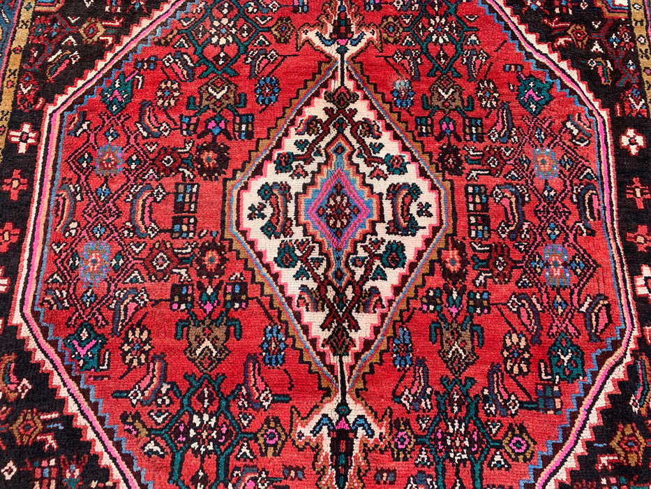 9'10" x 8'0" Hand-Knotted Persian Wool Rug – Red, Ivory & Navy Tribal Medallion Design – KBHM-764