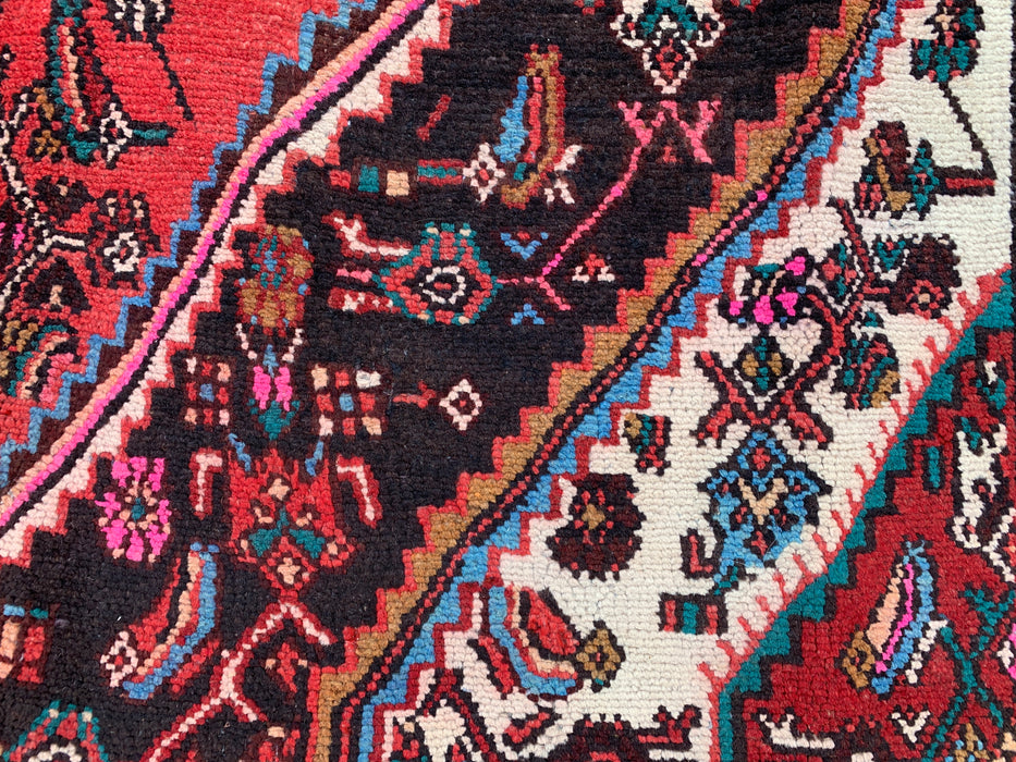 9'10" x 8'0" Hand-Knotted Persian Wool Rug – Red, Ivory & Navy Tribal Medallion Design – KBHM-764